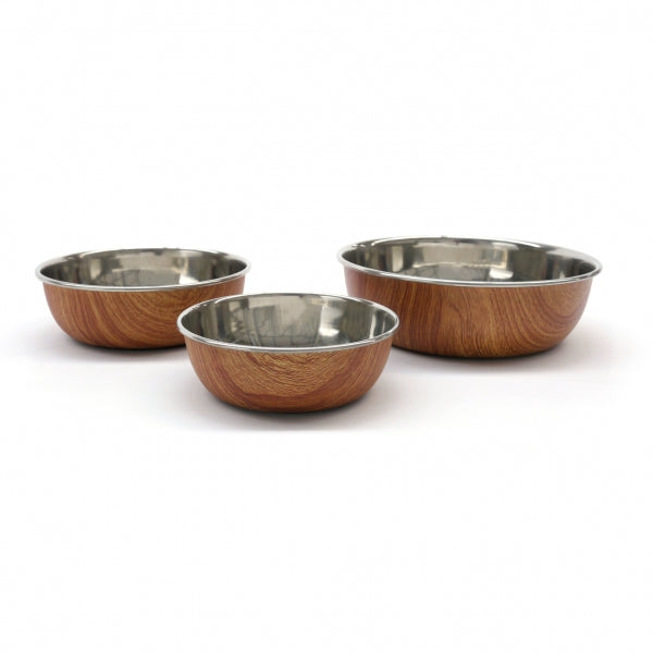 Rosewood Deluxe Steel Bowls Wood Effect Steel Pet Bowl