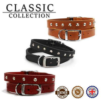 Ancol Leather Stud Collar Black 20-26cm Size 1 - Ormskirk Pets