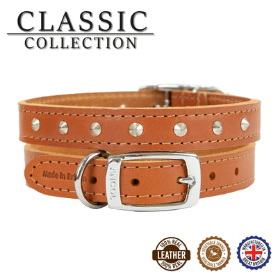 Ancol Leather Stud Collar Tan