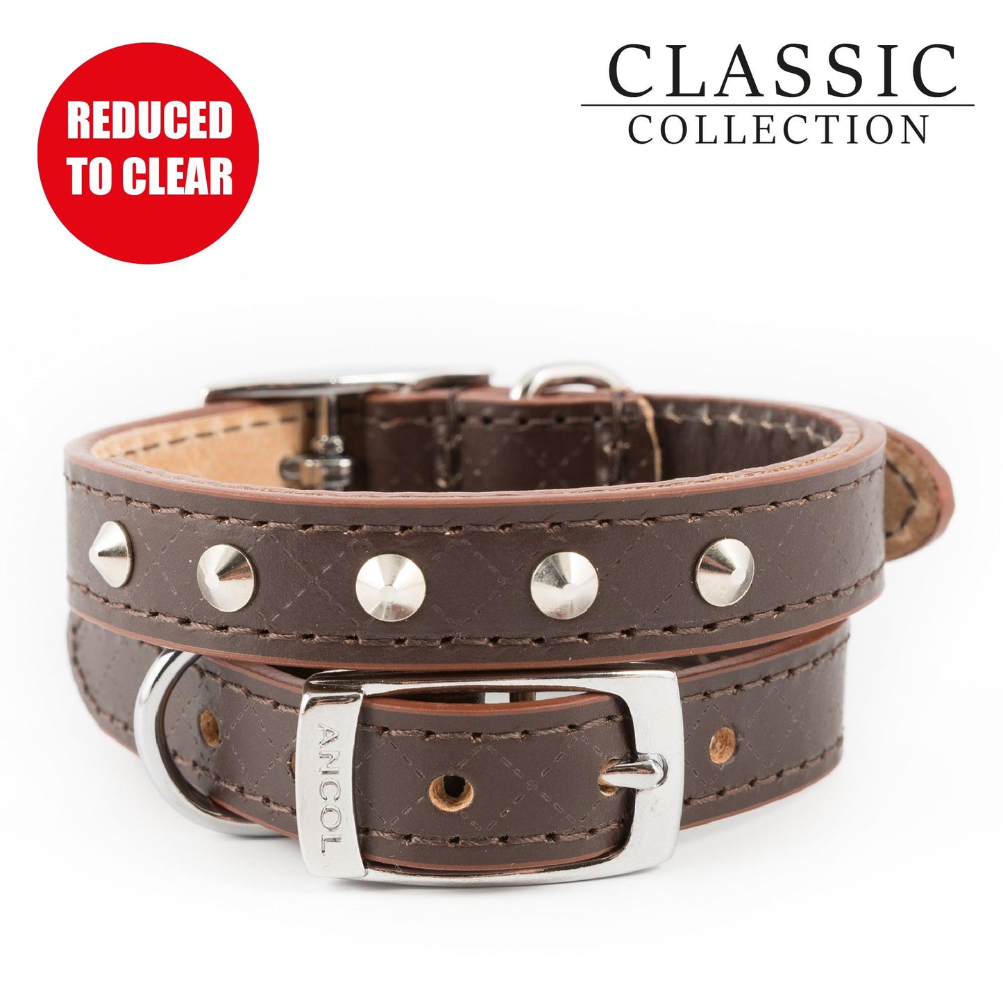 Ancol Diamond Stud Collar Brown XS - Ormskirk Pets