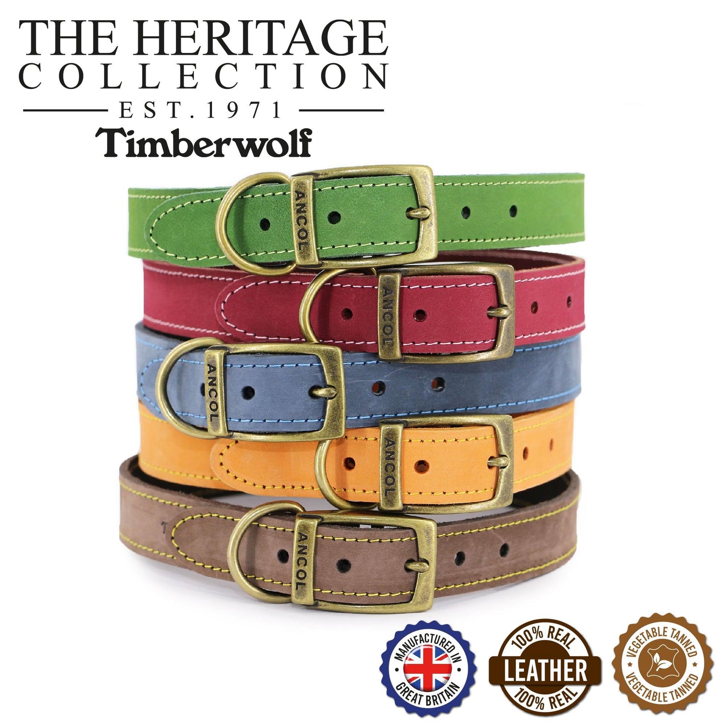 Ancol Timberwolf Leather Collar Mustard 45-54cm Size 6 - Ormskirk Pets