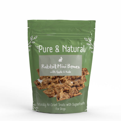 Pure & Natural Air Dried Rabbit Mini Bones Treats with Superfoods Apple & Kale 100g
