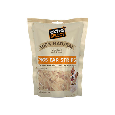 Extra Select Natural Dog Treats Pigs Ear Strips 100g Bag