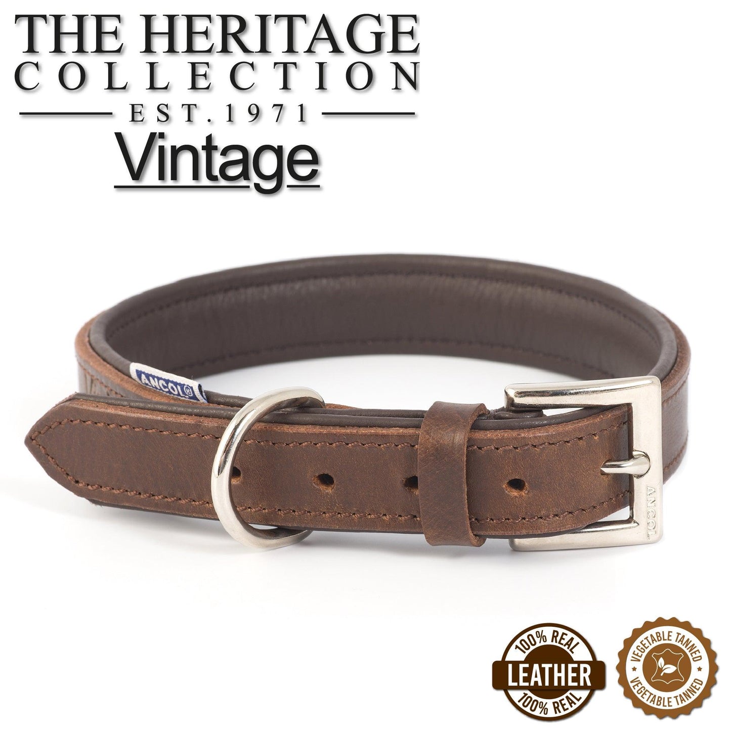 Ancol Vintage Leather Padded Collar 45-54cm Size 6 - Ormskirk Pets