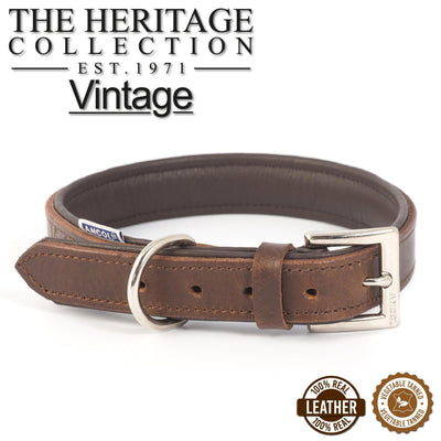 Ancol Vintage Leather Padded Collar 55-63cm Size 8 - Ormskirk Pets