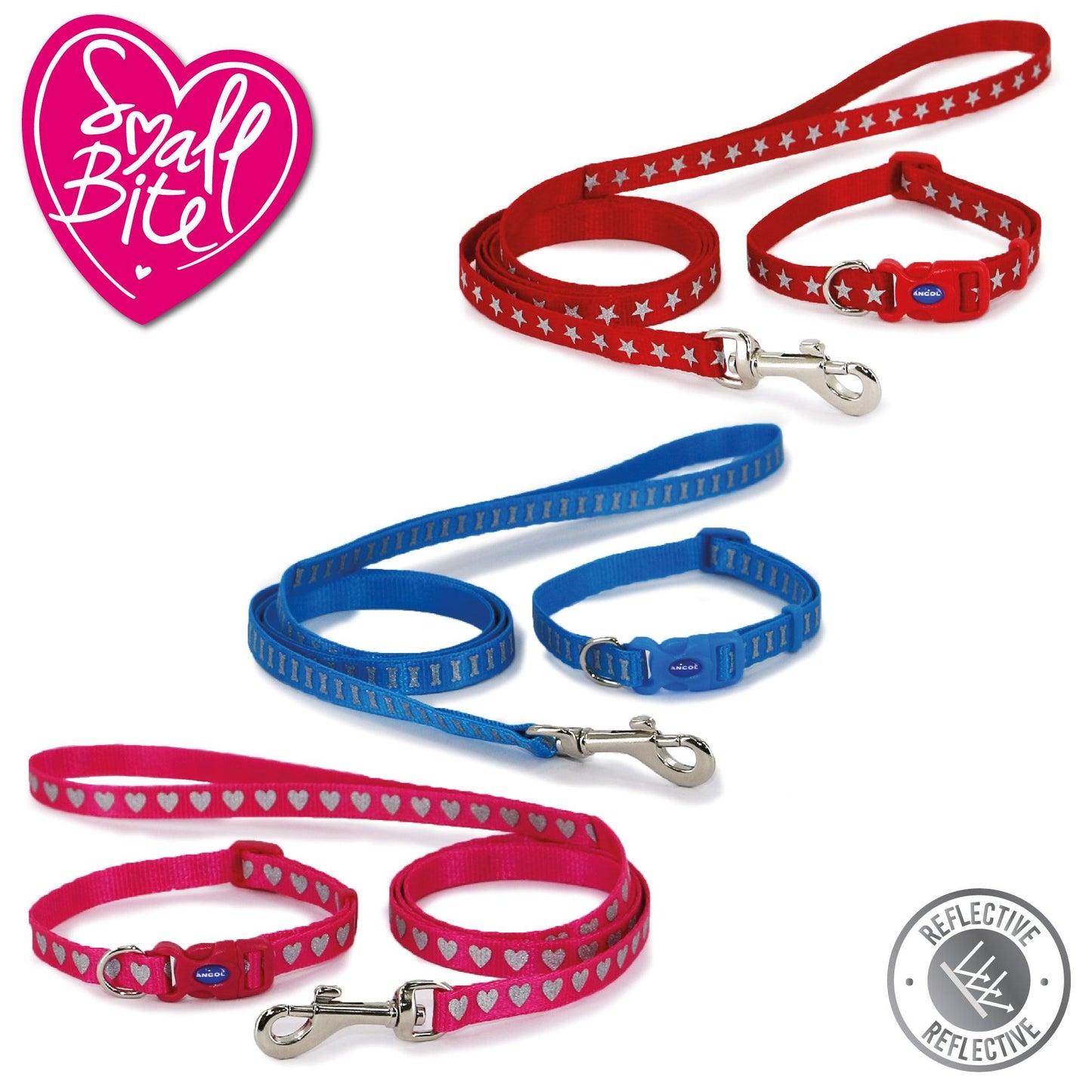 Ancol Small Bite Reflective Collar Lead Set Heart - Ormskirk Pets