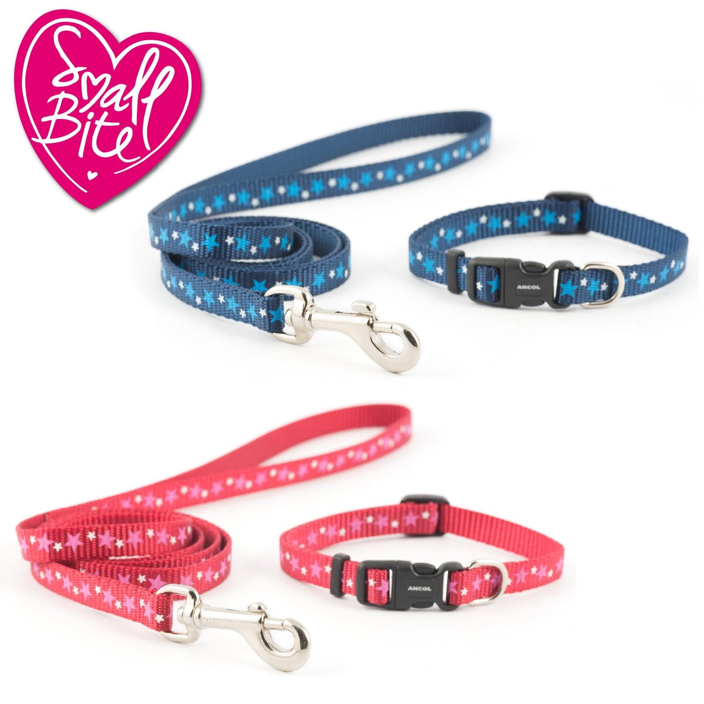 Ancol Small Bite Stars Collar Lead Set Red - Ormskirk Pets