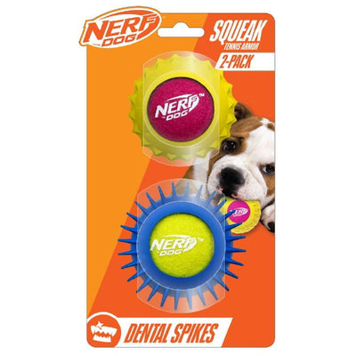 Nerf Dog Rubber Squeak Tennis Armor 2.5in 2pk