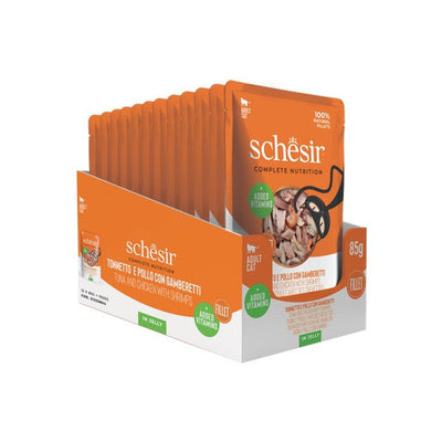 Schesir Tuna with Chicken & Shrimps In Jelly Pouch Complete and Balanced 85g x 12