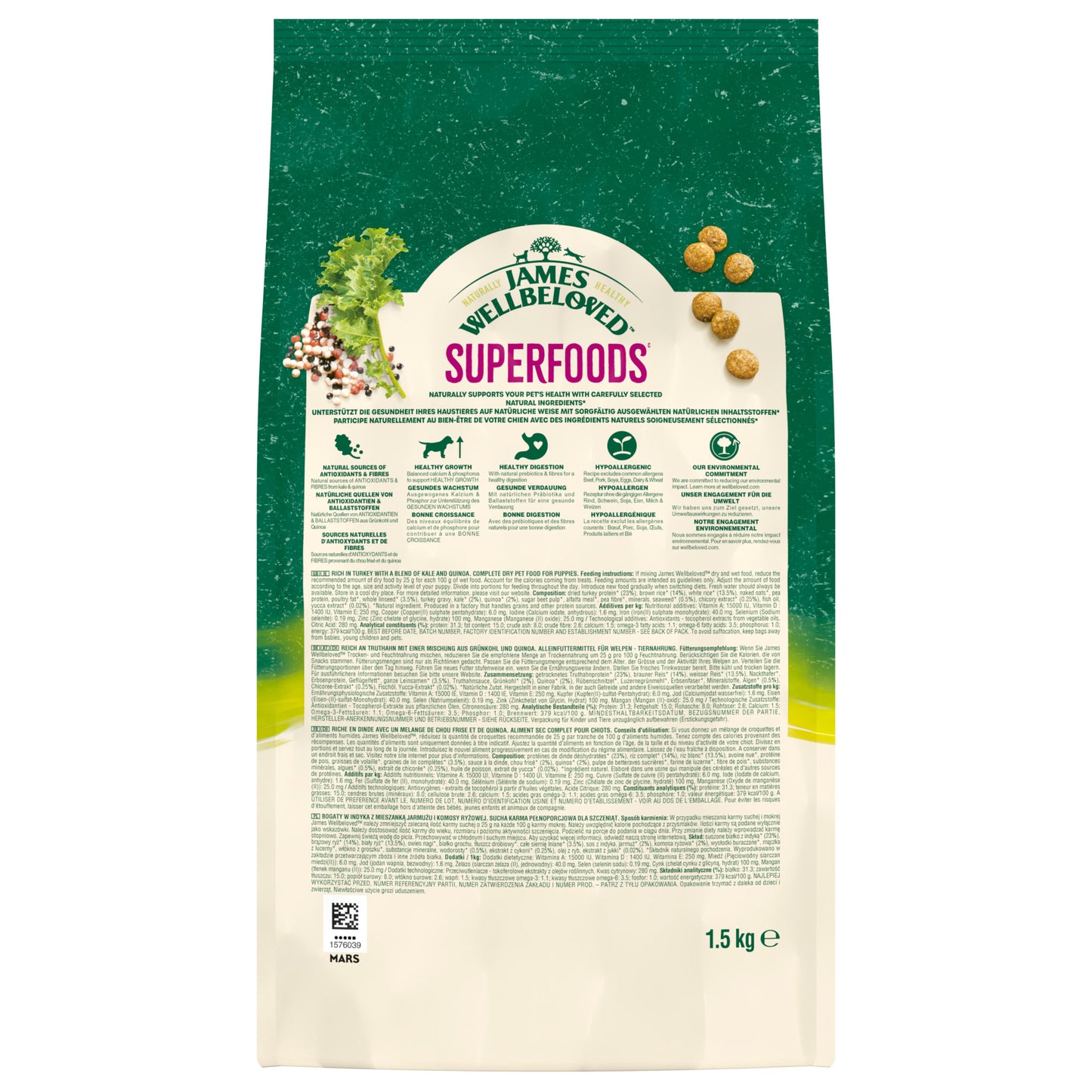 James Wellbeloved Superfoods Puppy/Junior Turkey with Kale & Quinoa 1.5kg
