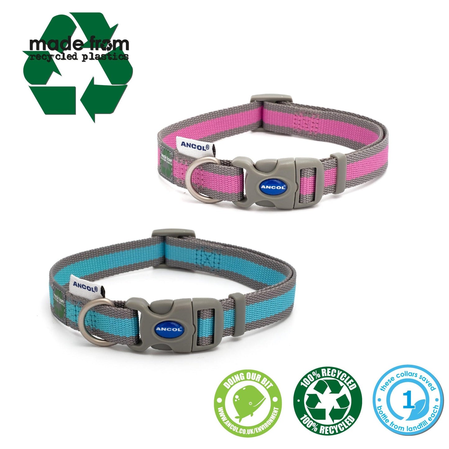 Ancol Blue & Grey Made From Collar L - Ormskirk Pets