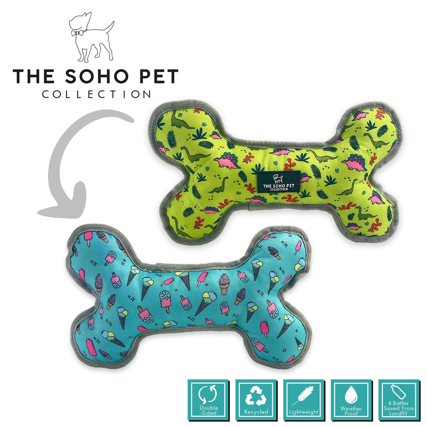 Ancol Dino/Ice Cream Patterned Reversible Bone Toy - Ormskirk Pets