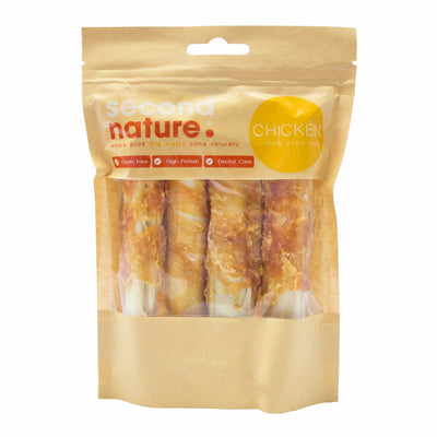 Second Nature Dog Treats 15mm Whitehide Pressed Stick Wrapped in Chicken 4pk