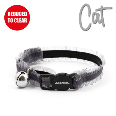 Ancol Velvet Frills Safety Cat Collar Grey - Ormskirk Pets