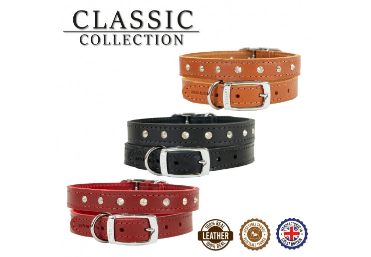 Ancol Leather Stud Collar Tan