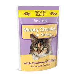 Best-One Cat Pouches Meaty Chunks Chicken & Turkey In Gravy 22x100g