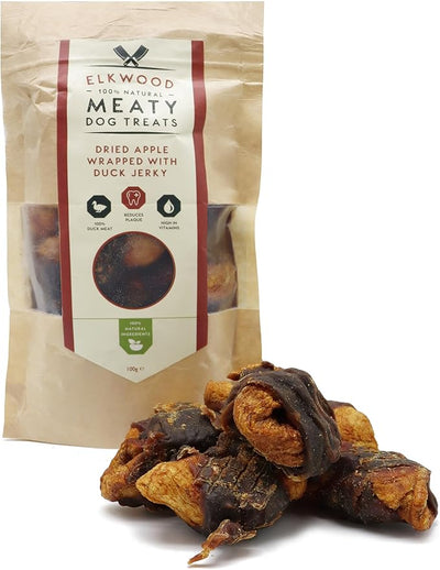 Elkwood 100% Natural Meaty Dog Treats Dried Apple Chunks Wrapped With Duck Jerky 100g