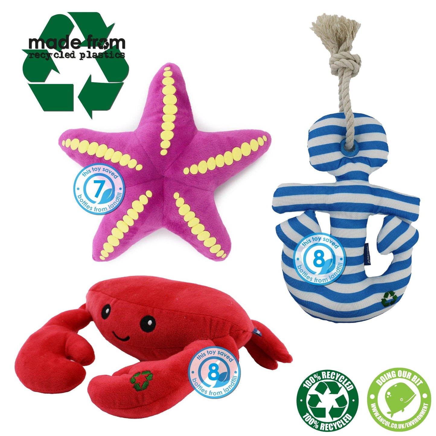 Ancol Made From Starfish Crab And Anchor - Single Toy - Ormskirk Pets