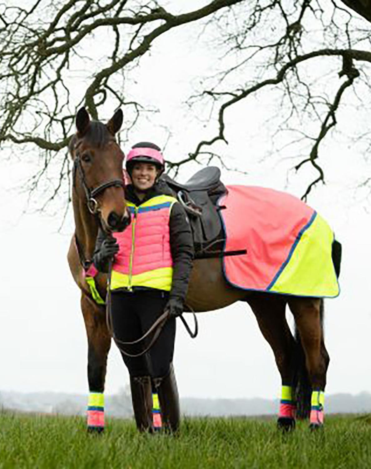 EQUISAFETY HI-VIS WATERPROOF QUARTER SHEET PINK/YELLOW - Ormskirk Pets