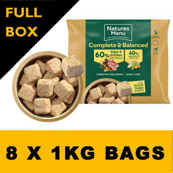 Natures Menu 60/40 Tripe and Chicken with Salmon, Vegetables and Brown Rice 1KG For Adult Dogs