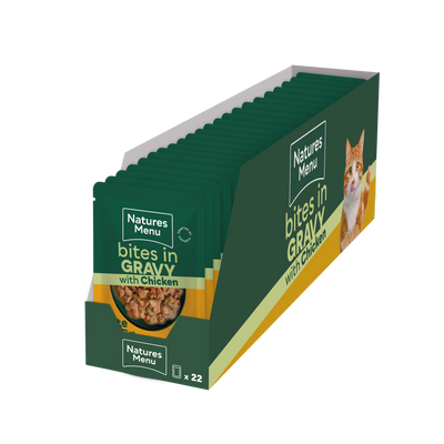 Natures Menu Bites In Gravy With Chicken Wet Cat Food Pouches 22x85g