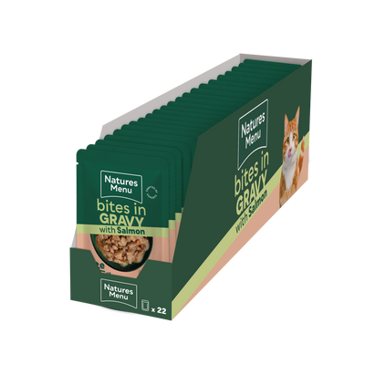 Natures Menu Bites In Gravy With Salmon Wet Cat Food Pouches 22x85g