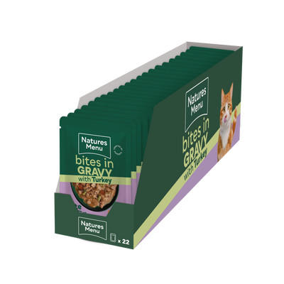 Natures Menu Bites In Gravy With Turkey Wet Cat Food Pouches 22x85g