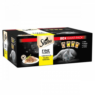 SHEBA Fine Flakes Cat Pouches Poultry Collection in Jelly 80x85g