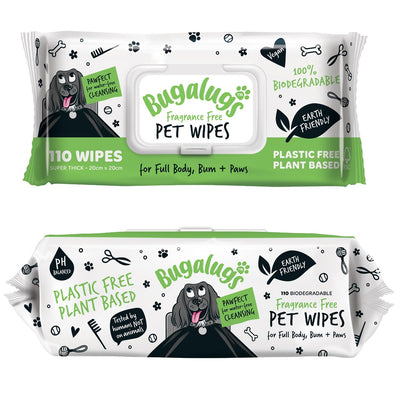 Bugalugs Biodegradable Fragrance Free Pet Wipes 110's