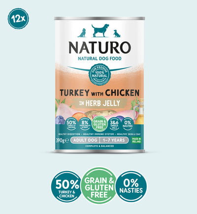 Naturo Adult Dog Gluten & Grain Free Turkey & Chicken In Jelly Can 390g x12