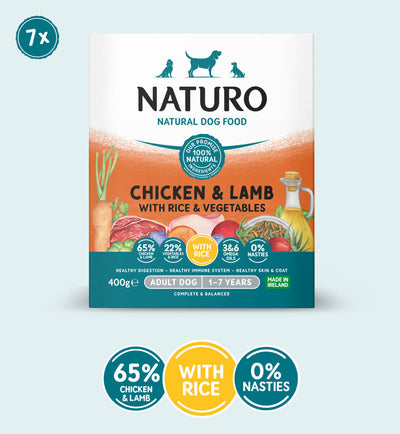 Naturo Adult Dog Chicken Lamb & Rice With Veg Tray 400g x 7