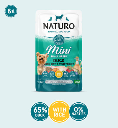 Naturo Adult Dog Mini Duck with Rice & Vegetables 8x150g Pouch