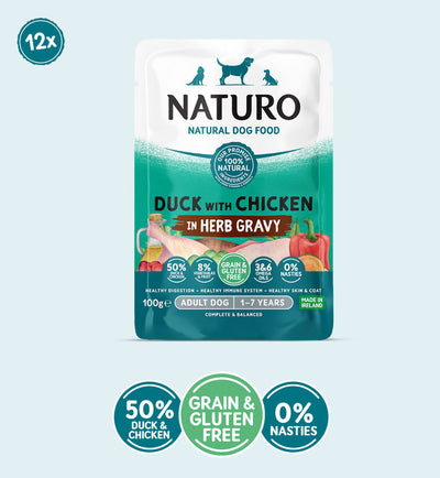 Naturo Adult Dog Pouch Gluten & Grain Free Duck with Chicken in Herb Gravy 12x100g