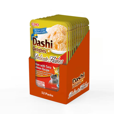 Dashi Delights Delicate Flakes Chicken with Tuna & Salmon Recipe Cat Wet Pouches 40gx12