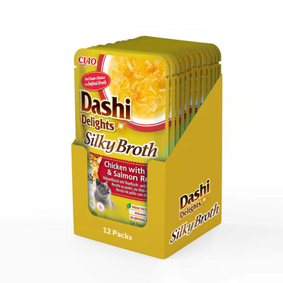 Dashi Delights Silky Broth Chicken with Tuna & Salmon Recipe Cat Wet Pouches 40gx12