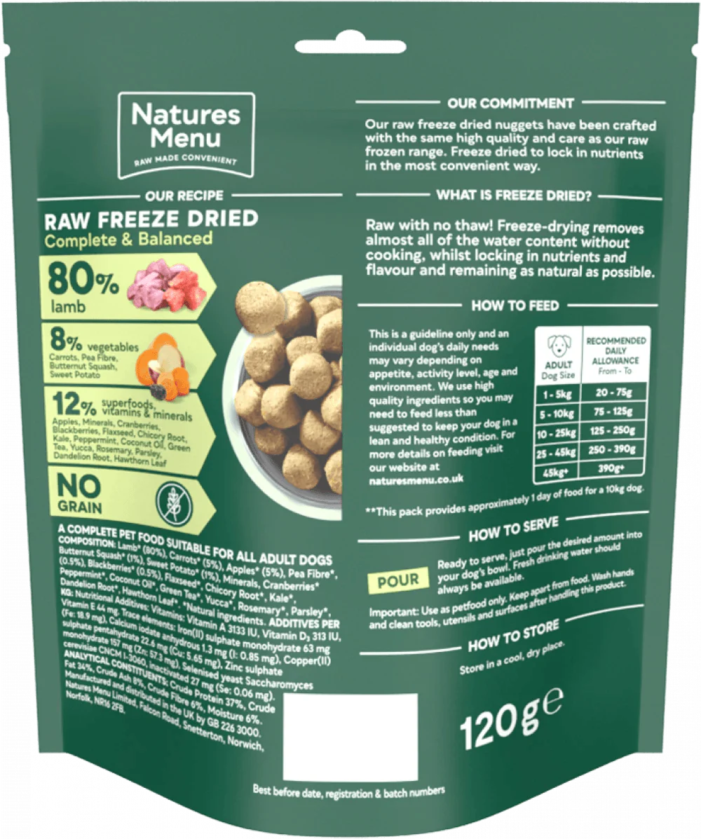 Natures Menu 80/20 Lamb Freeze Dried 120g - Ormskirk Pets