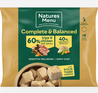 Natures Menu 60/40 Tripe and Chicken with Salmon, Vegetables and Brown Rice 1KG For Adult Dogs - Ormskirk Pets