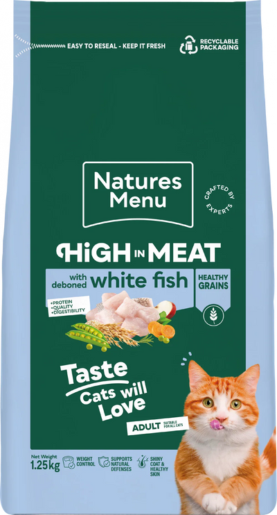Natures Menu High In Meat Dry Cat Food No Grain With White Fish 1.25kg