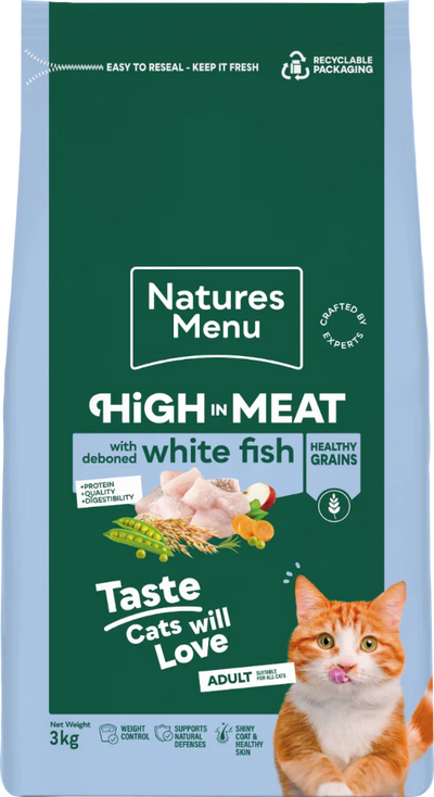 Natures Menu High In Meat Dry Cat Food Healthy Grains With White Fish 3kg