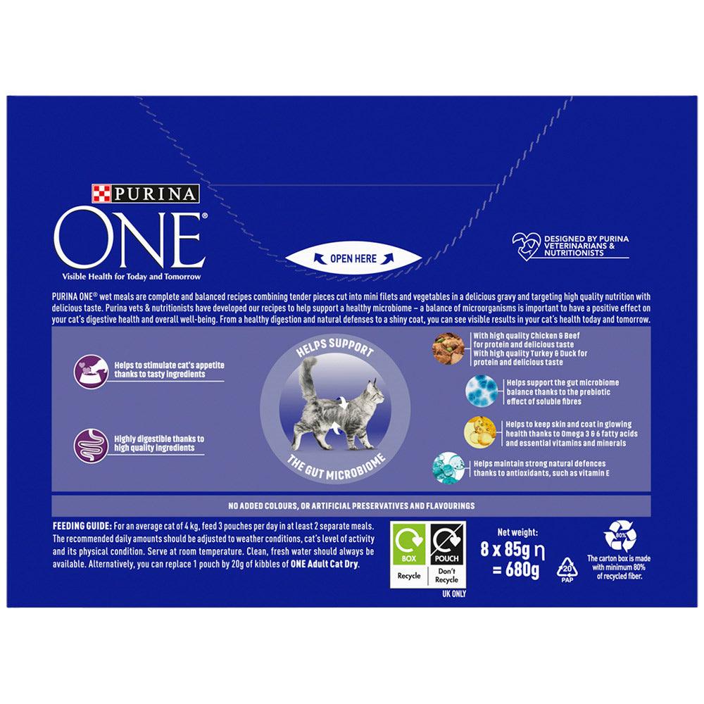 Purina One Adult Cat Food Chicken and Beef / Turkey & Duck 8x85G - Ormskirk Pets