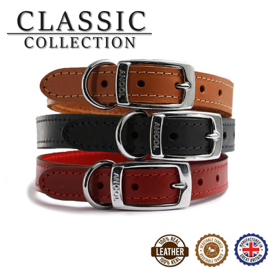 Ancol Classic Leather Collar Red 50-59cm Size 7 - Ormskirk Pets