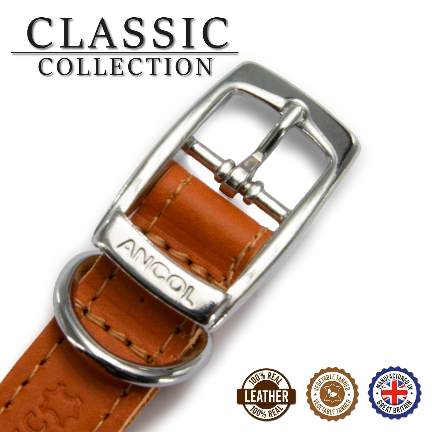 Ancol Leather Stud Collar Tan