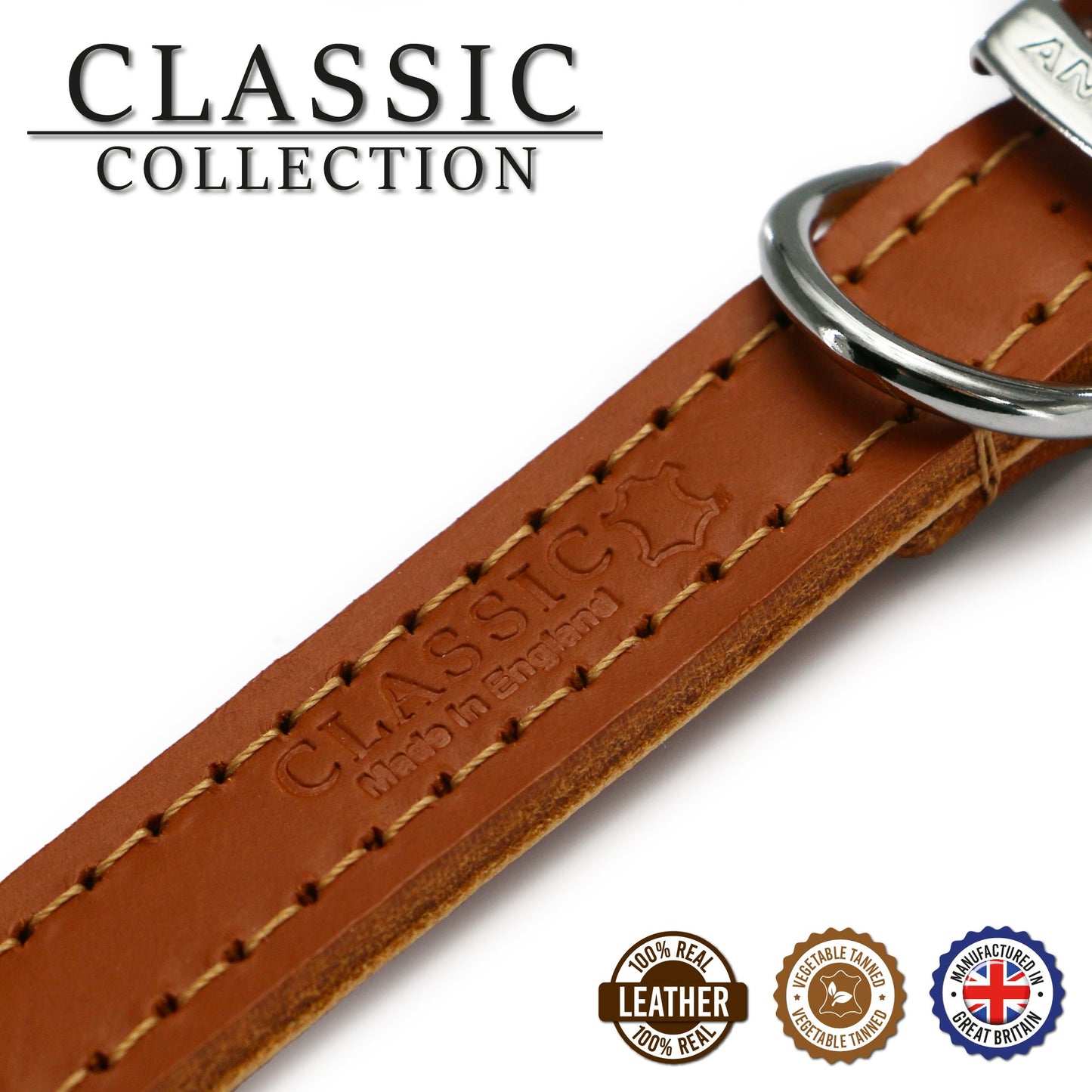 Ancol Leather Stud Collar Tan