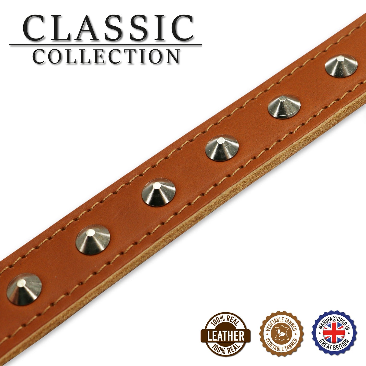 Ancol Leather Stud Collar Tan