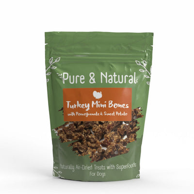 Pure & Natural Air Dried Turkey Mini Bones Treats with Superfoods Pomegranate & Sweet Potato 100g