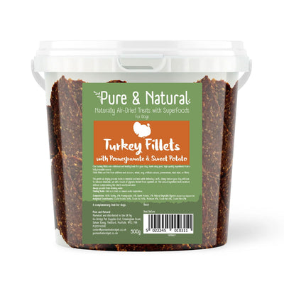 Pure & Natural Air Dried Turkey Fillets Treats with Superfoods Pomegranate & Sweet Potato Tub 500g
