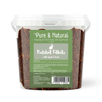 Pure & Natural Air Dried Rabbit Fillets Treats with Superfoods Apple & Kale Tub 500g