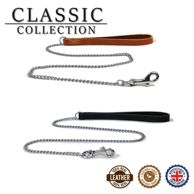 Ancol Leather Fine Chain Lead Black 87cm - Ormskirk Pets