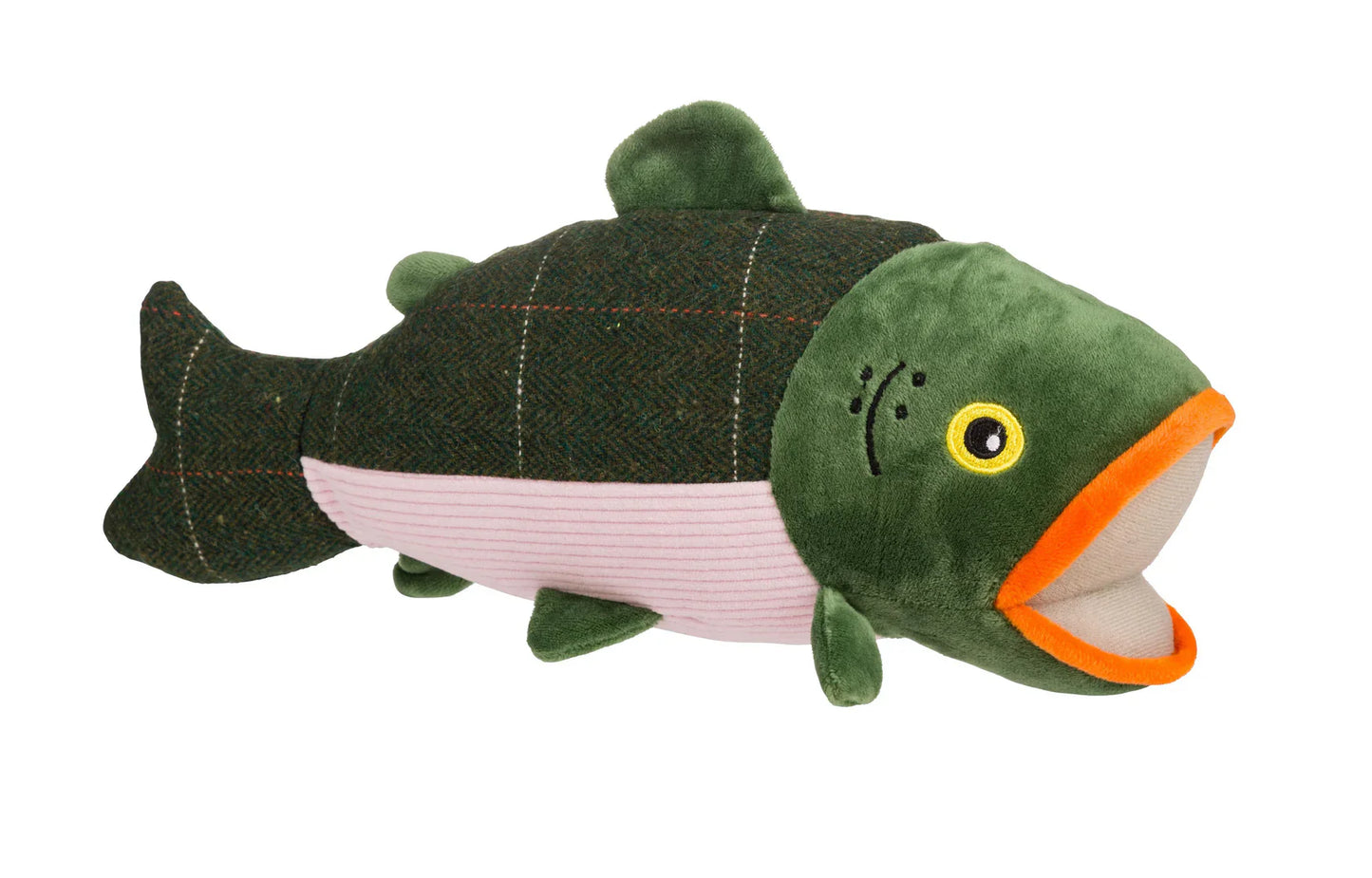 House of Paws Green Tweed Salmon Dog Toy