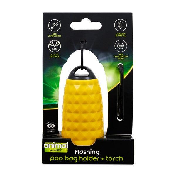 Animal Instincts Flashing Safety Poop Bag Holder & Torch Yellow - Ormskirk Pets